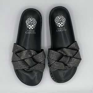 Vince Camuto Women’s Black Kevin Braid Embellished Slide Sandals, size 5.5M (36)